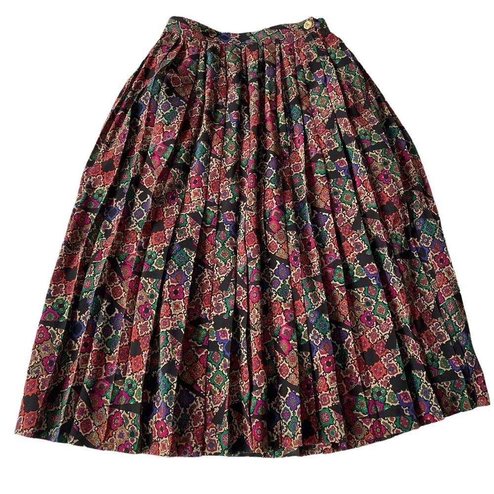 Vintage Micmac Paris Pleated Midi Skirt Paisley Geometric Colorful Vibrant M EUC